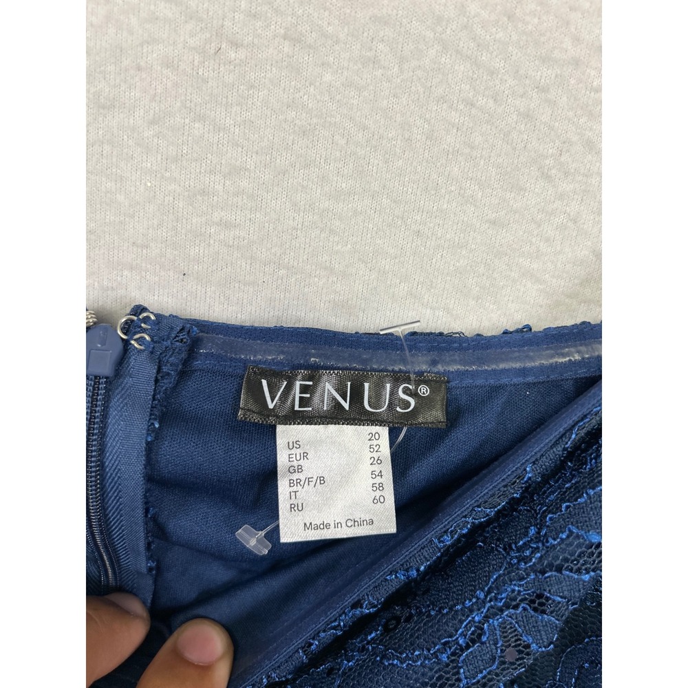 Cocktail Party Venus Womens 20 Blue Lace Sequin Bell Sleeve Off Shoulder Dress - Picture 3 of 12